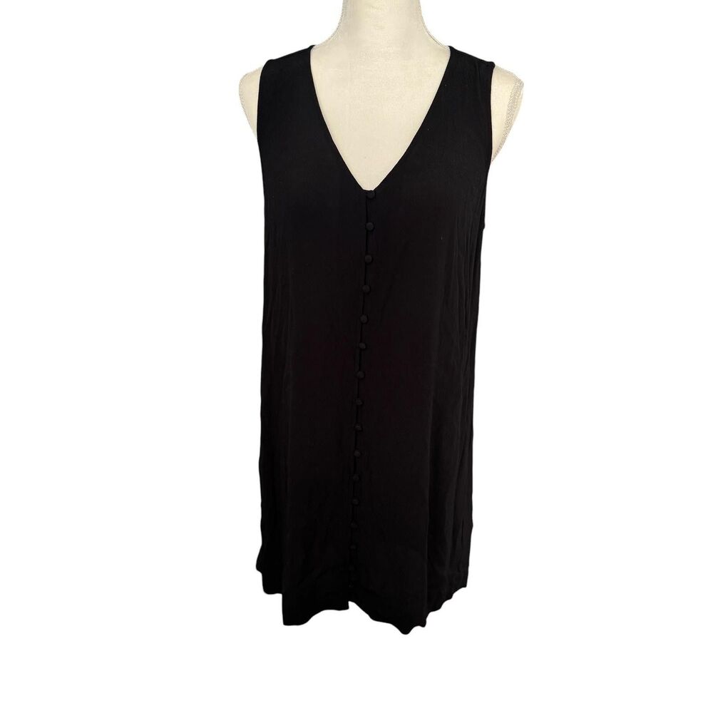 Madewell Dress Womens Medium Black V Neck Sleeveless Button Front Shift‎ Dress